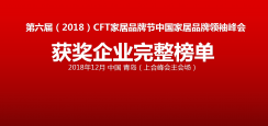 荣誉榜：第六届CFT家居品牌节获奖企业荣誉榜！