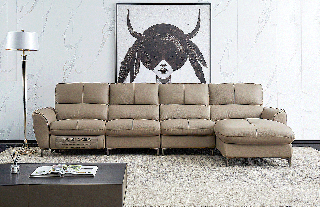 高级灰的现代轻奢，真皮功能沙发让家更闪耀！